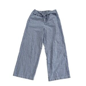 Beach Lunch Lounge Linen Pants Size M Blue White Stretchy Waist Vacation Coastal